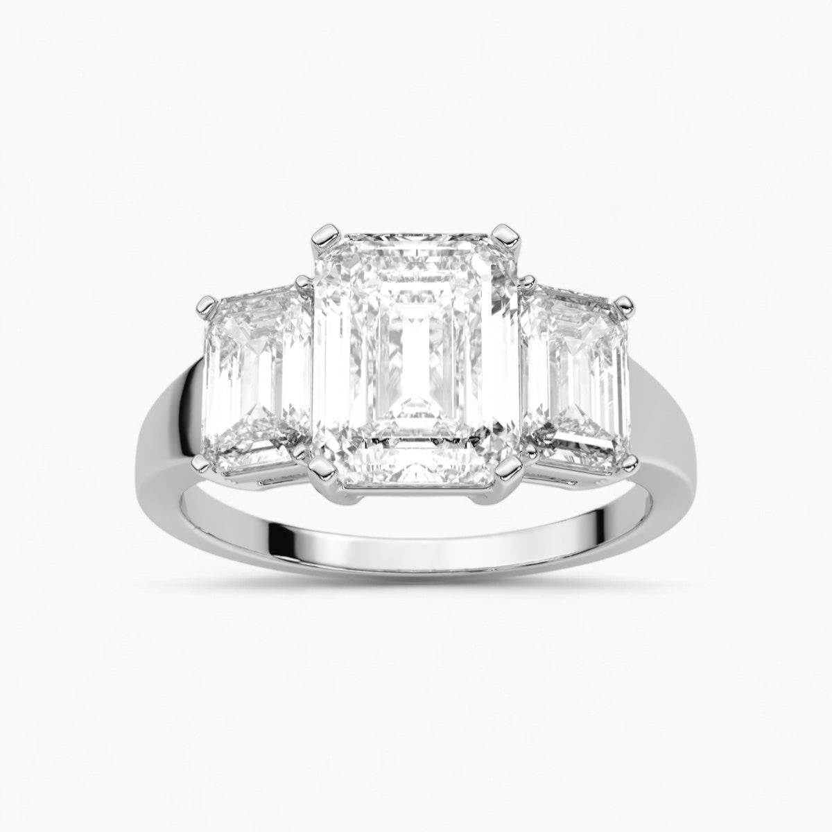 Emerald Cut Three Stone Diamond Engagement Ring