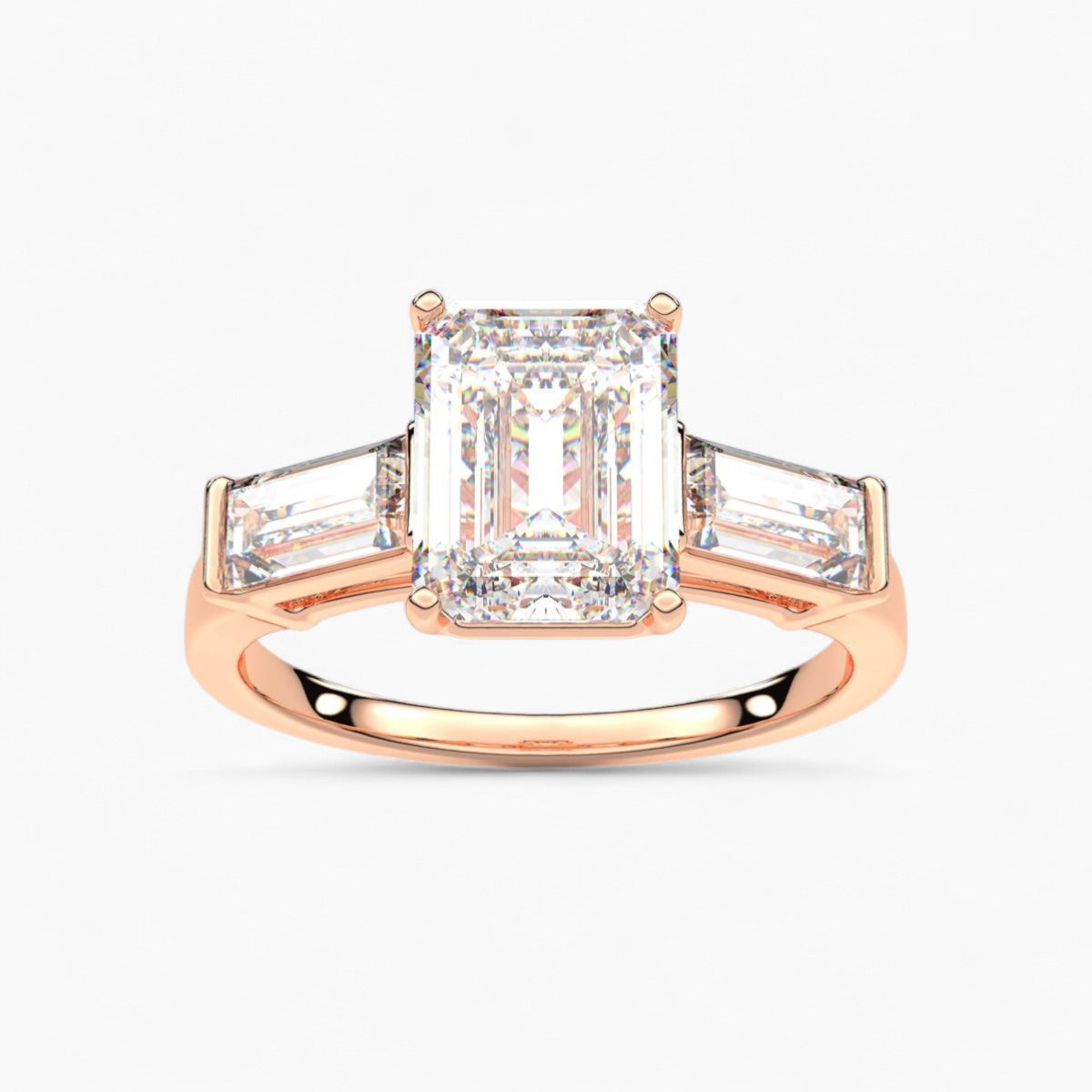 Straight Baguette Cut Three Stone Diamond Engagement Ring