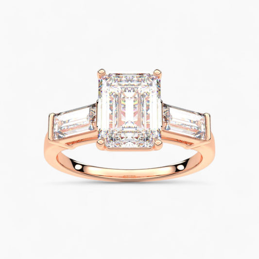 Straight Baguette Cut Three Stone Diamond Engagement Ring