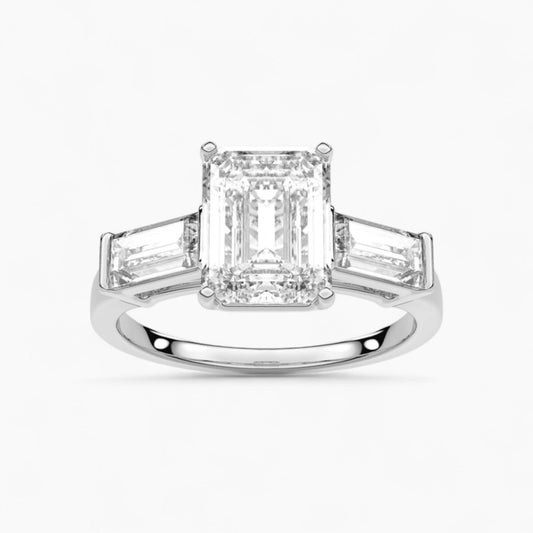 Straight Baguette Cut Three Stone Diamond Engagement Ring