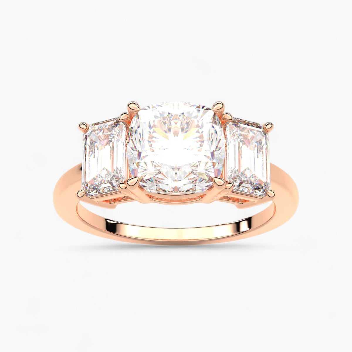 Emerald Cut Three Stone Diamond Engagement Ring