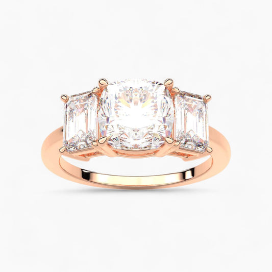 Emerald Cut Three Stone Diamond Engagement Ring