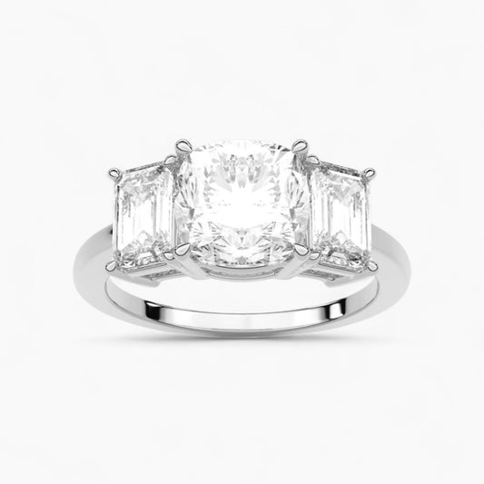 Emerald Cut Three Stone Diamond Engagement Ring