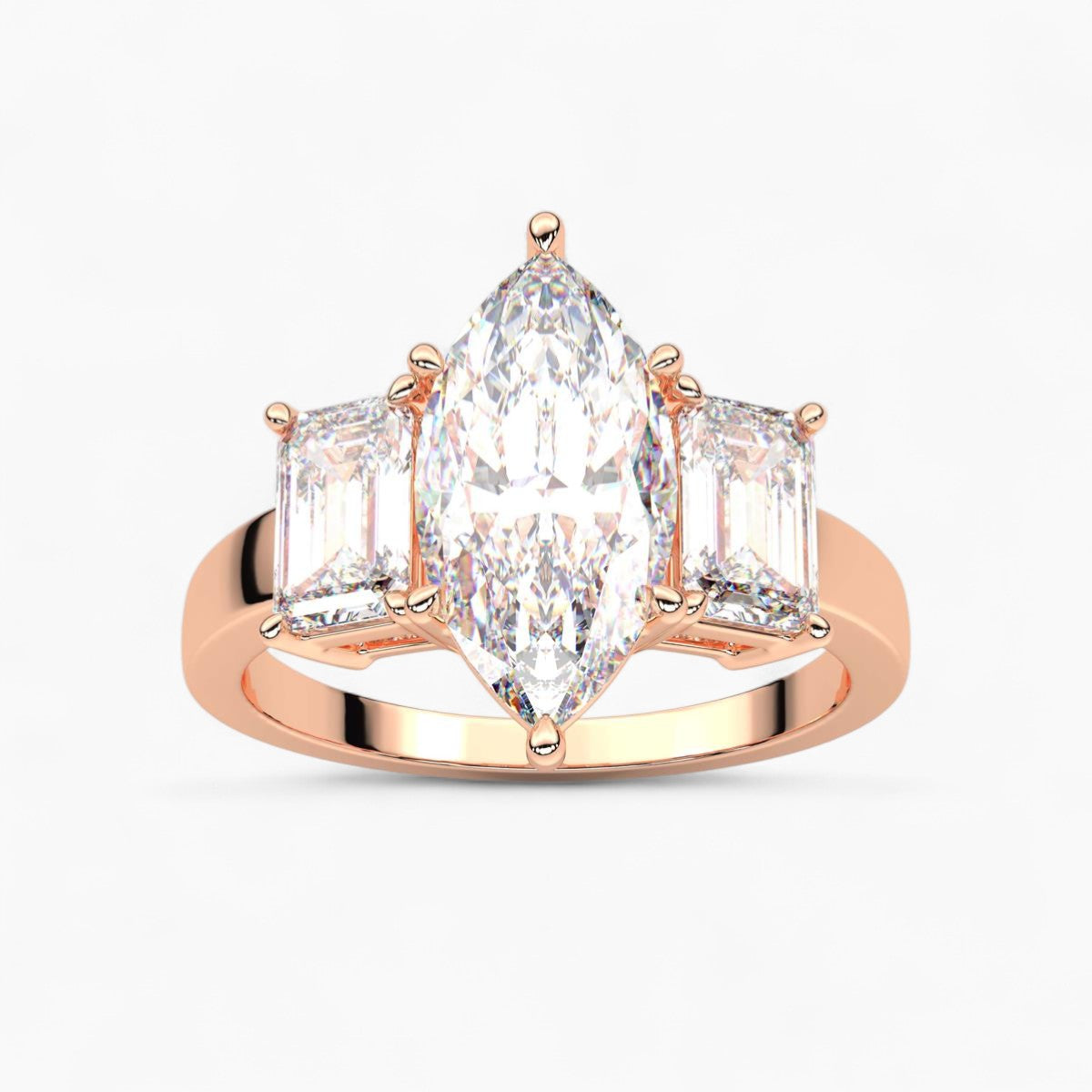 Emerald Cut Three Stone Diamond Engagement Ring