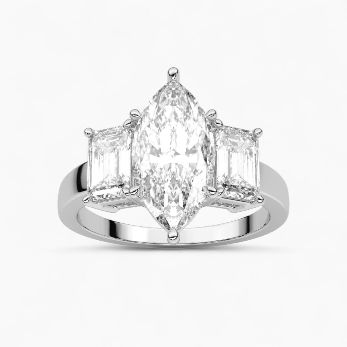 Emerald Cut Three Stone Diamond Engagement Ring