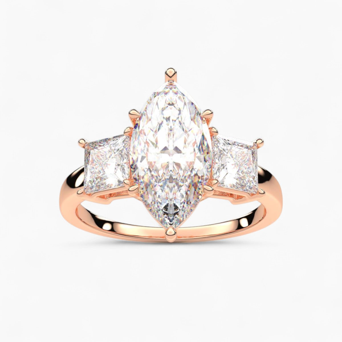 Prince Cut Three Stone Diamond Engagement Ring