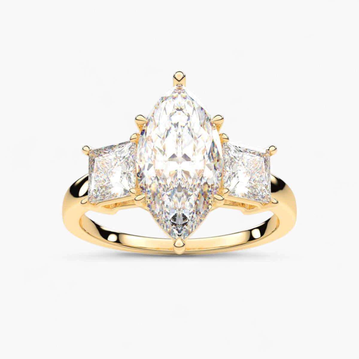 Prince Cut Three Stone Diamond Engagement Ring