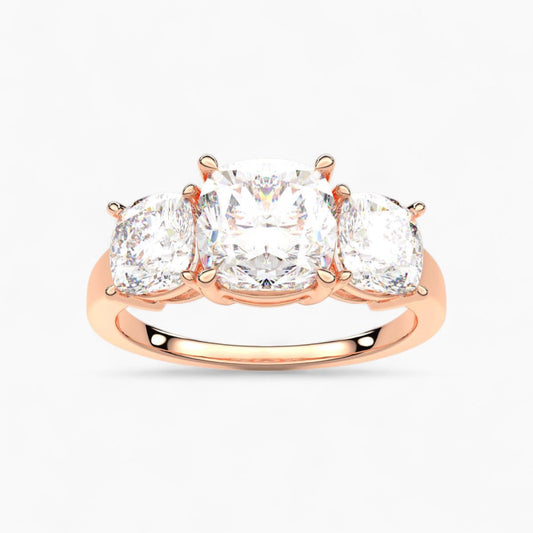 Cushion Cut Three Stone Diamond Engagement Ring