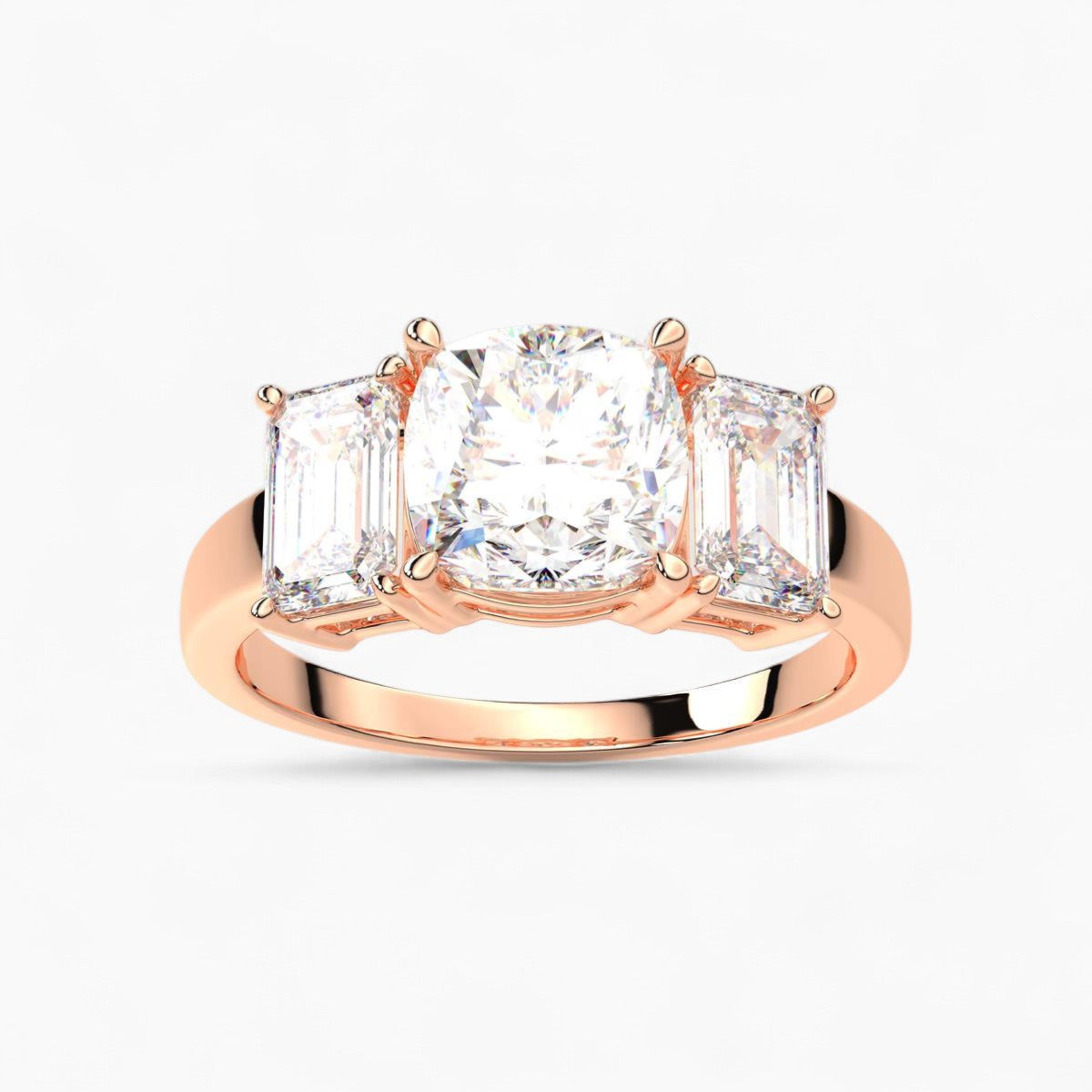Emerald Cut Three Stone Diamond Engagement Ring