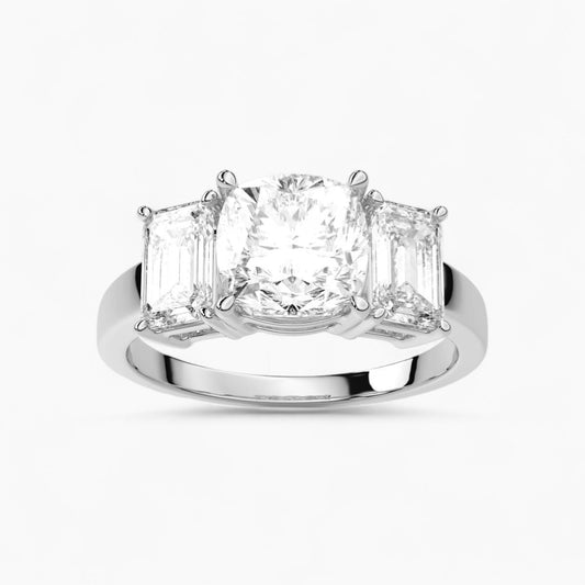 Emerald Cut Three Stone Diamond Engagement Ring