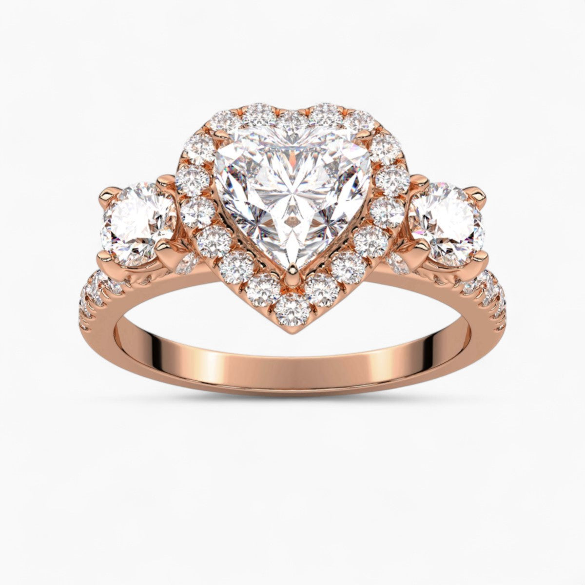 Cushion Cut Halo style Three Stone Diamond Engagement Ring