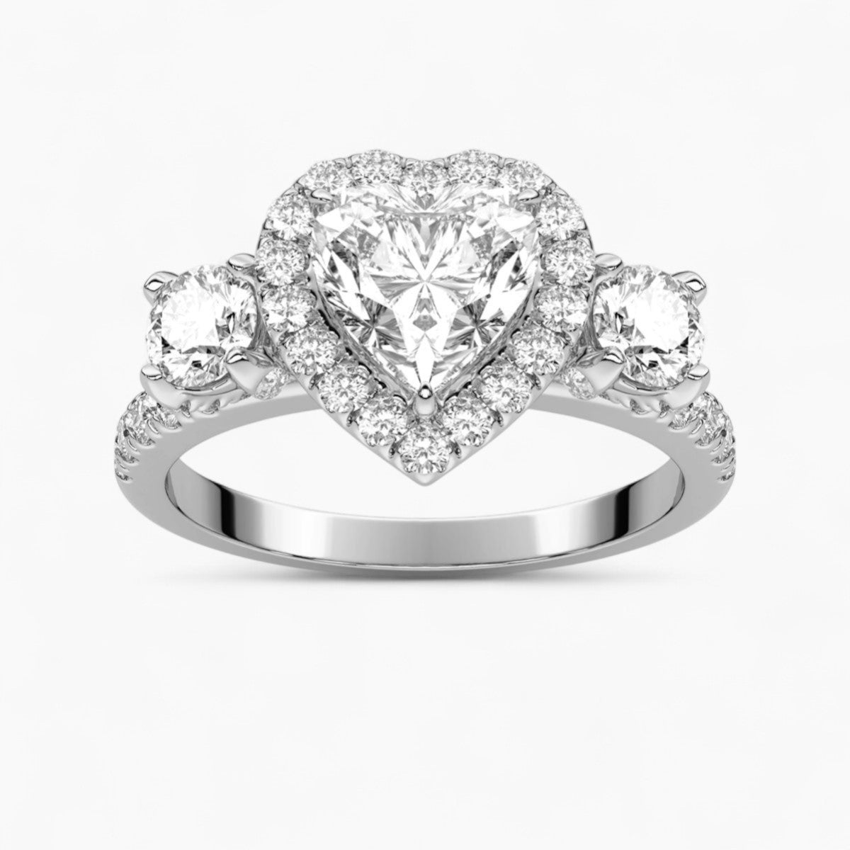 Cushion Cut Halo style Three Stone Diamond Engagement Ring