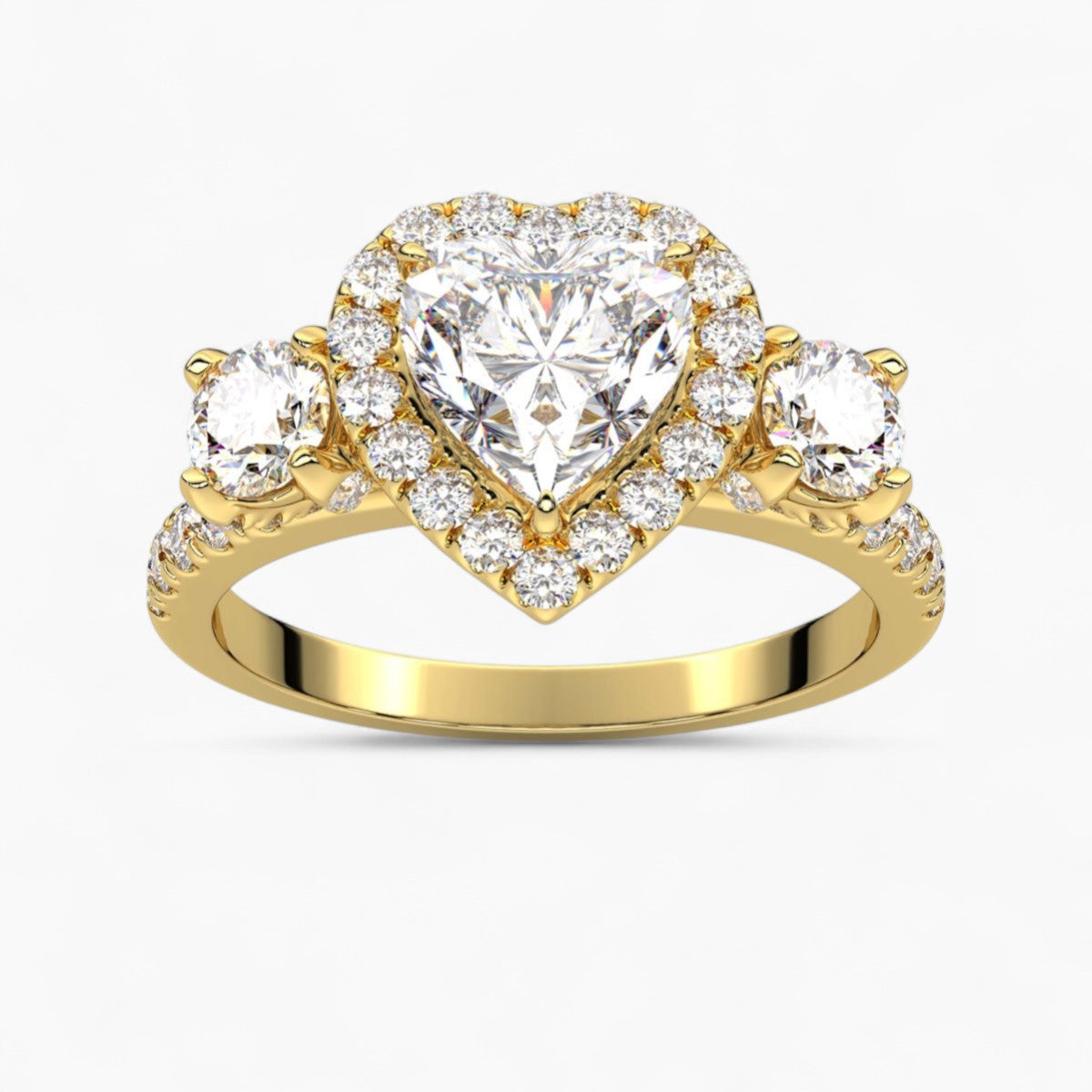 Cushion Cut Halo style Three Stone Diamond Engagement Ring