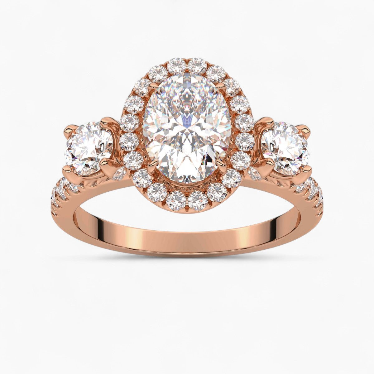 Cushion Cut Halo style Three Stone Diamond Engagement Ring