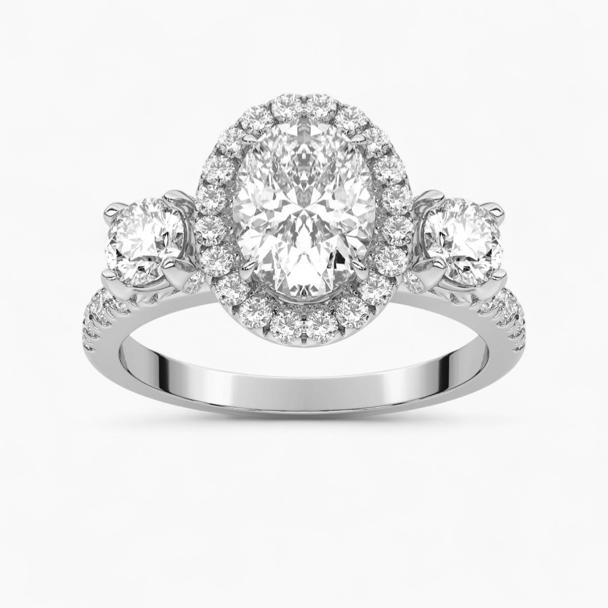 Cushion Cut Halo style Three Stone Diamond Engagement Ring