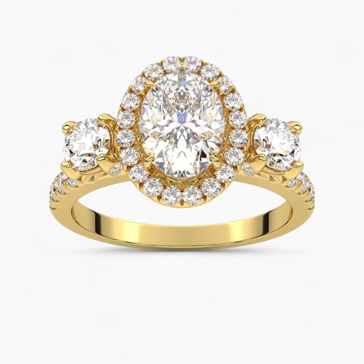 Cushion Cut Halo style Three Stone Diamond Engagement Ring
