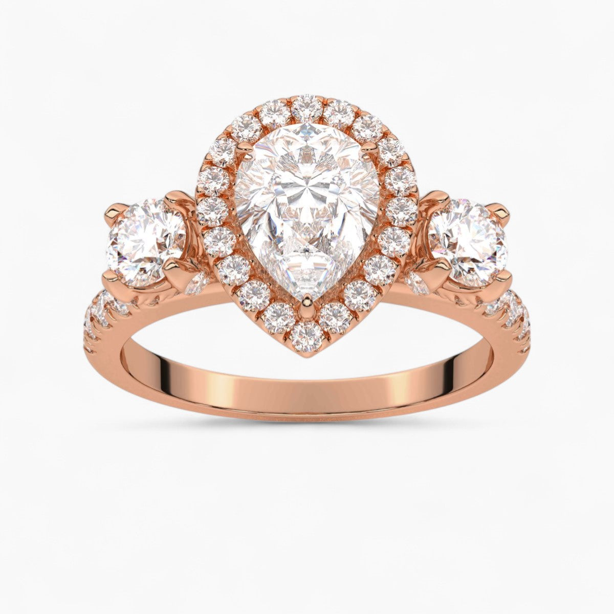 Cushion Cut Halo style Three Stone Diamond Engagement Ring