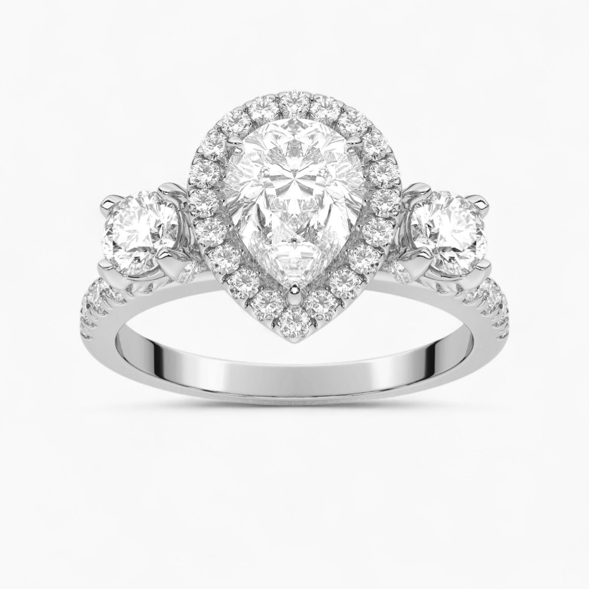 Cushion Cut Halo style Three Stone Diamond Engagement Ring