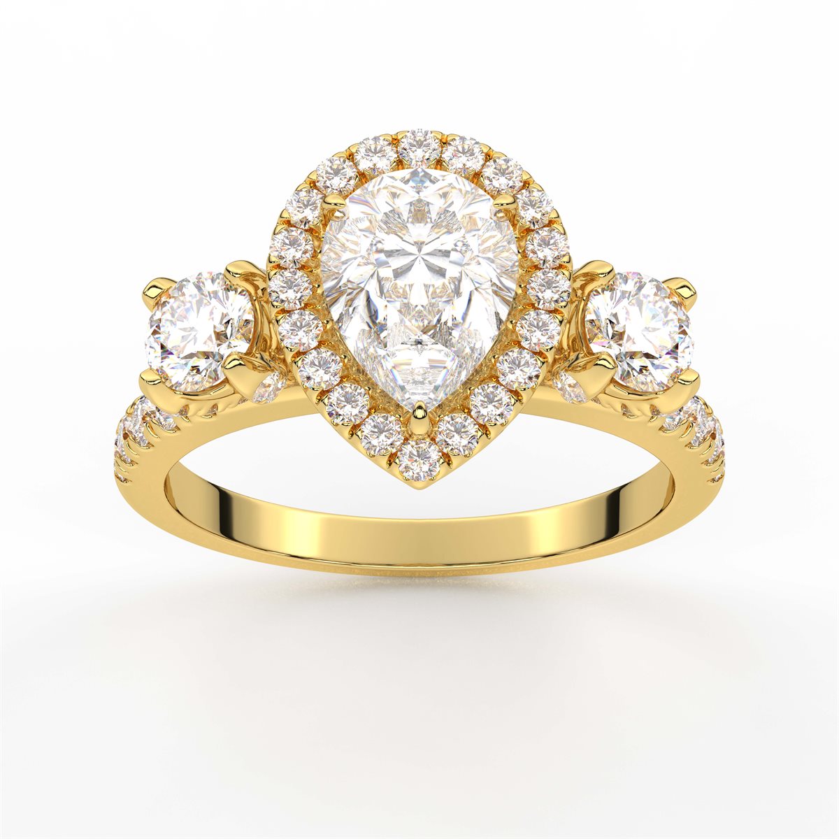 Cushion Cut Halo style Three Stone Diamond Engagement Ring