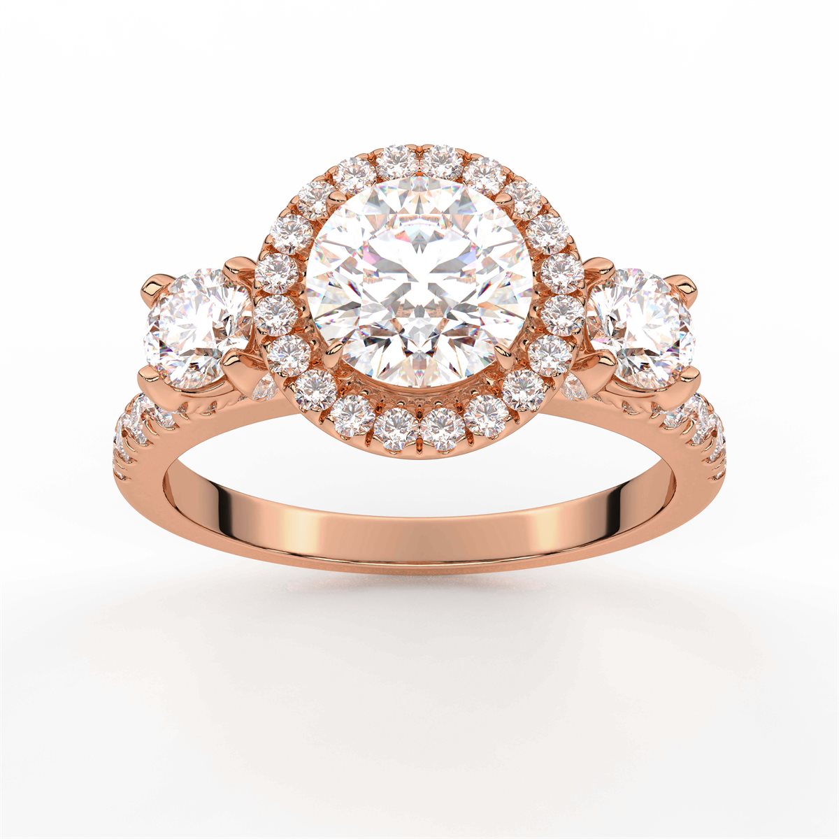 Cushion Cut Halo style Three Stone Diamond Engagement Ring