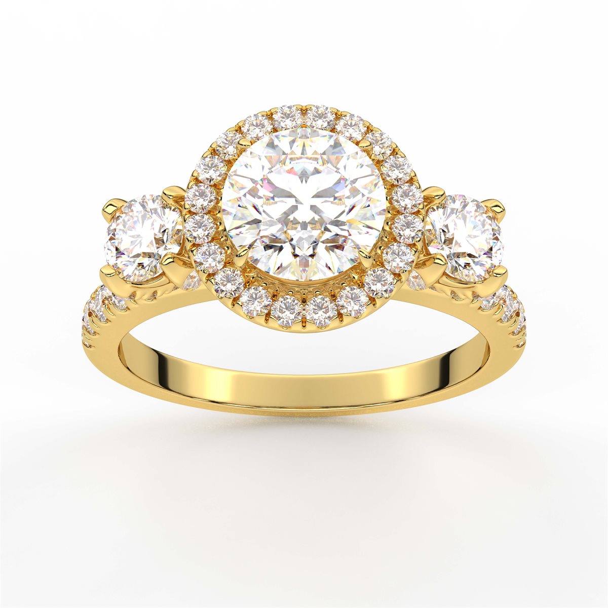 Cushion Cut Halo style Three Stone Diamond Engagement Ring