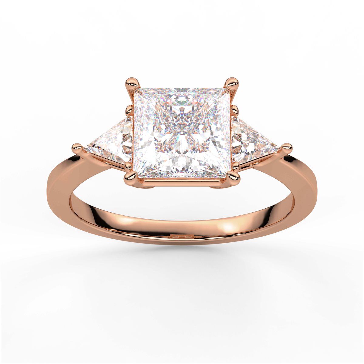 Round Cut Three Stone with side Tringle Diamond Engagement Ring