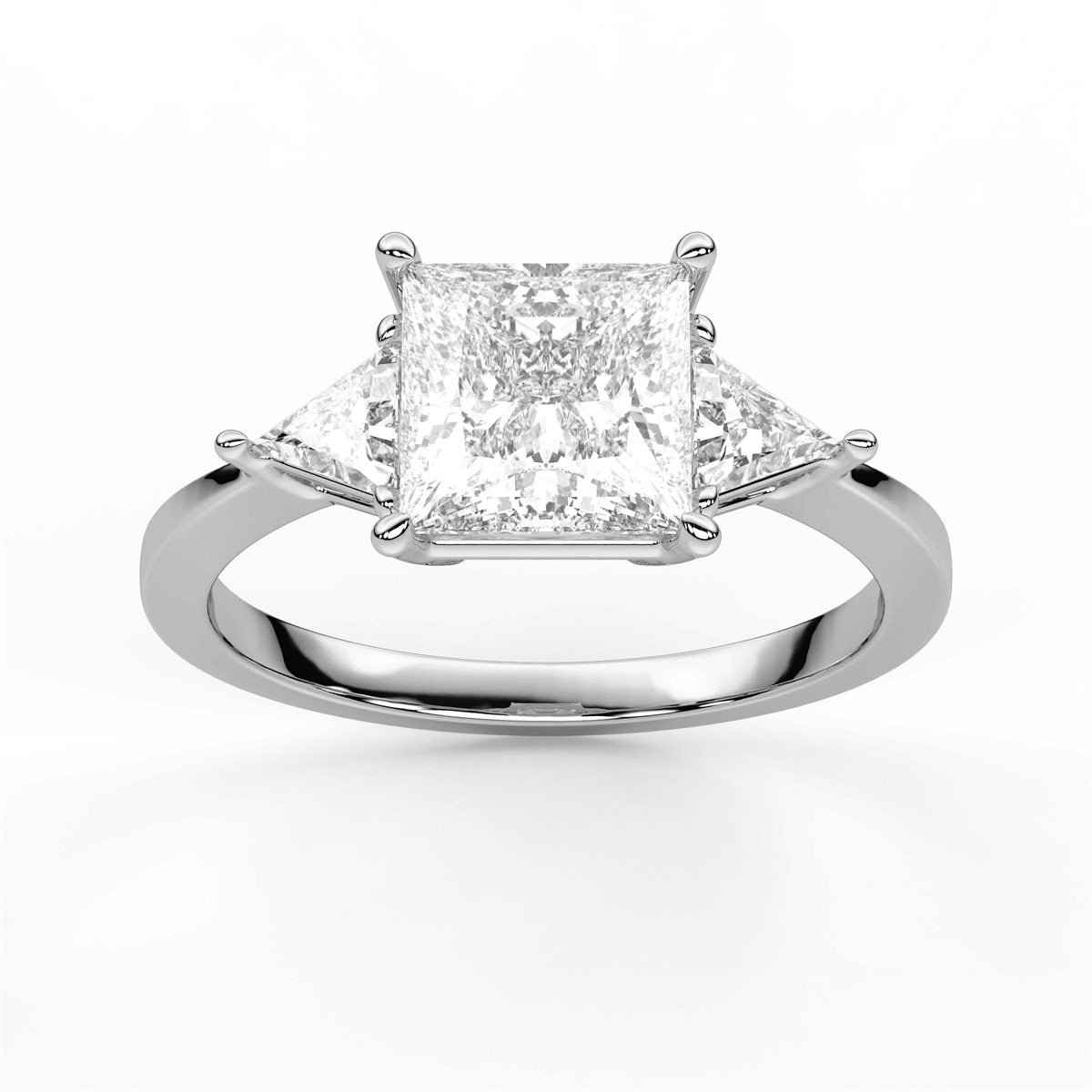 Round Cut Three Stone with side Tringle Diamond Engagement Ring