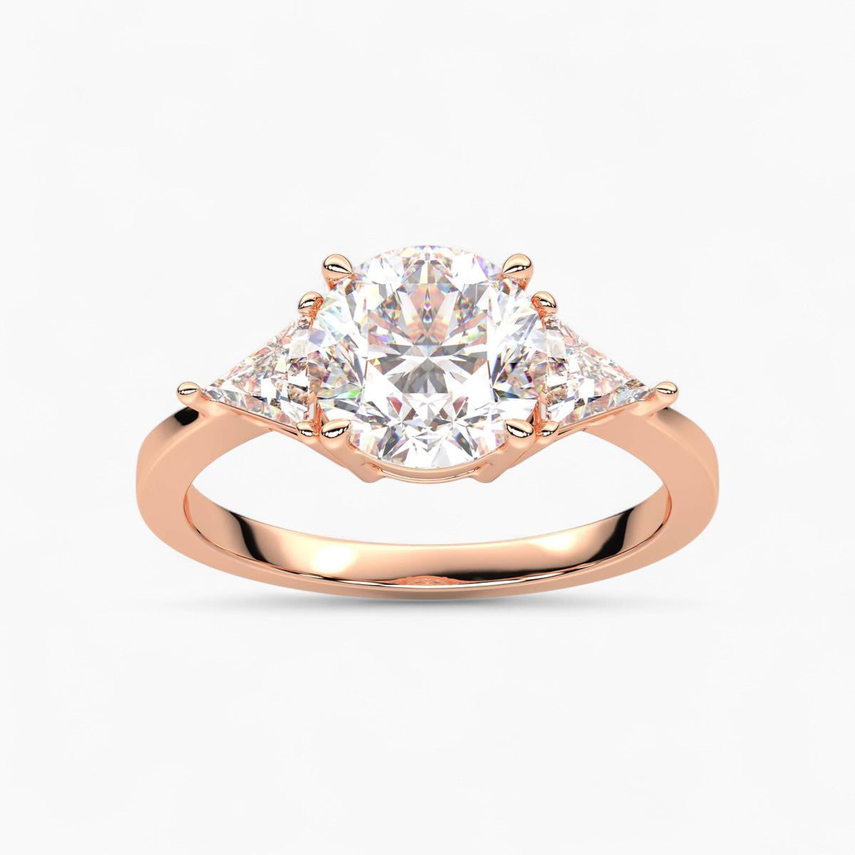 Round Cut Three Stone with side Tringle Diamond Engagement Ring