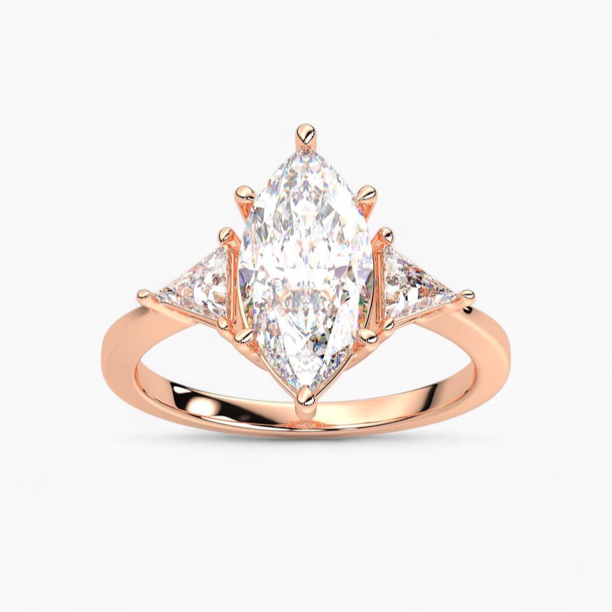 Marquise Cut Three Stone with side Tringle Diamond Engagement Ring