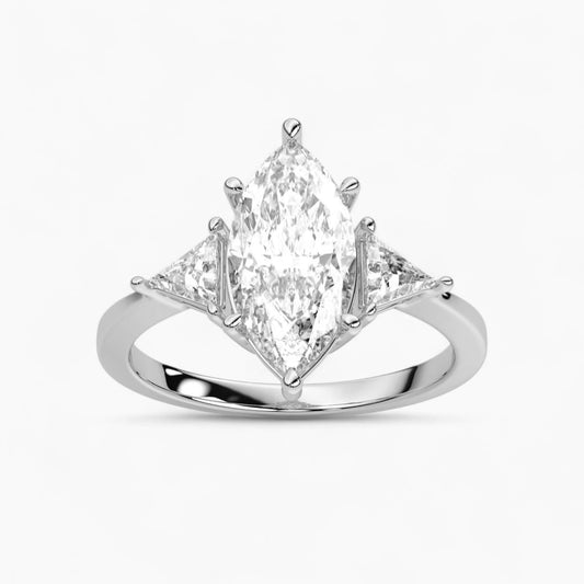 Marquise Cut Three Stone with side Tringle Diamond Engagement Ring