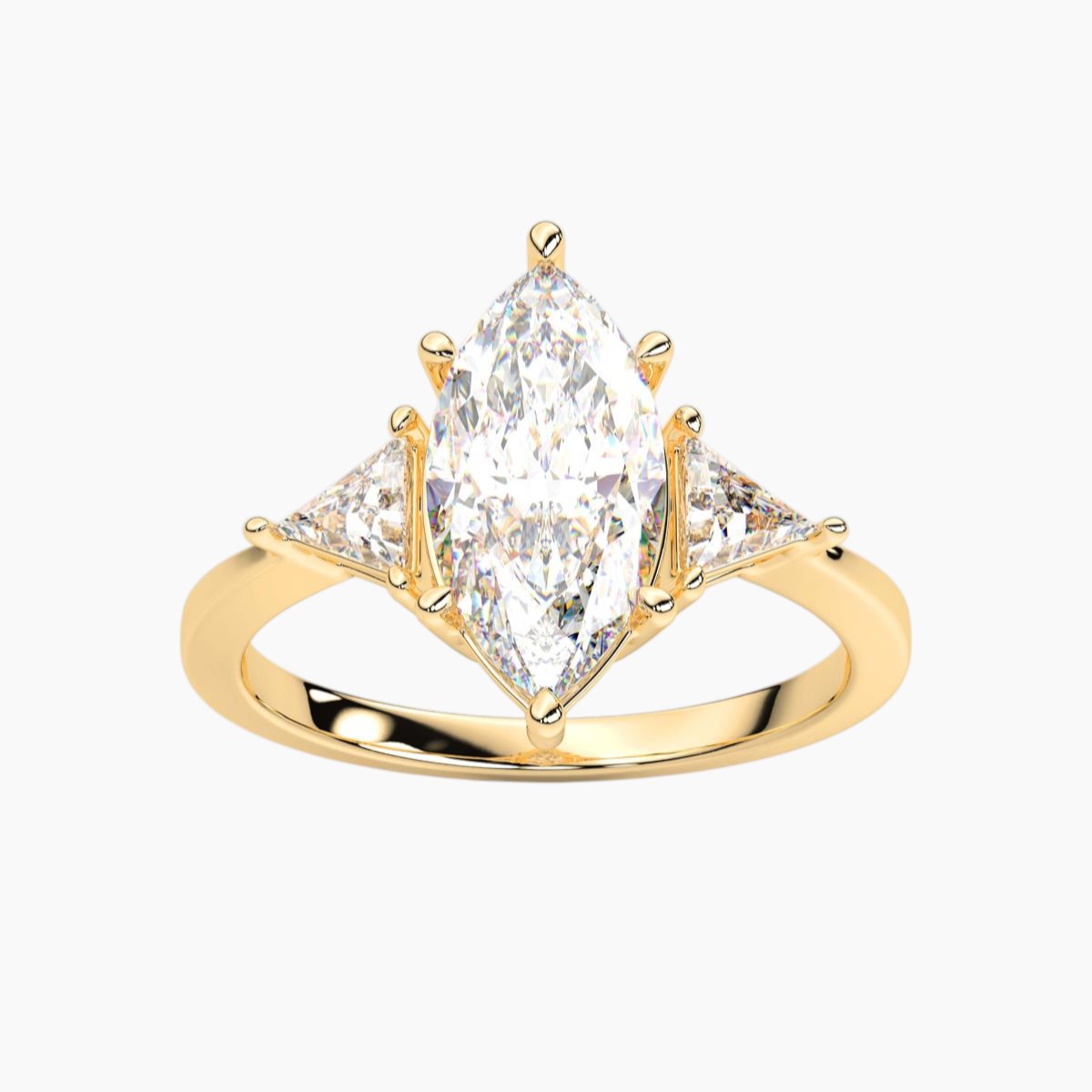 Marquise Cut Three Stone with side Tringle Diamond Engagement Ring