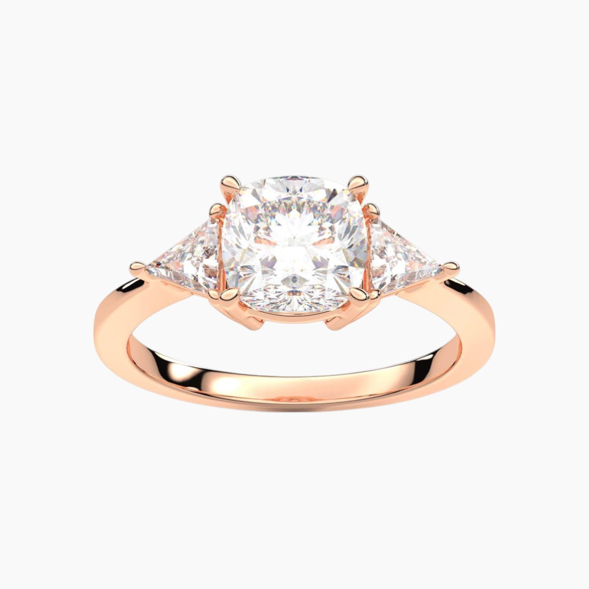 Cushion Cut Three Stone with side Tringle Diamond Engagement Ring
