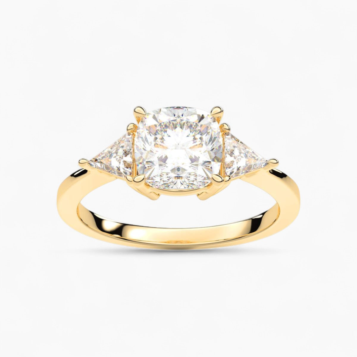 Cushion Cut Three Stone with side Tringle Diamond Engagement Ring