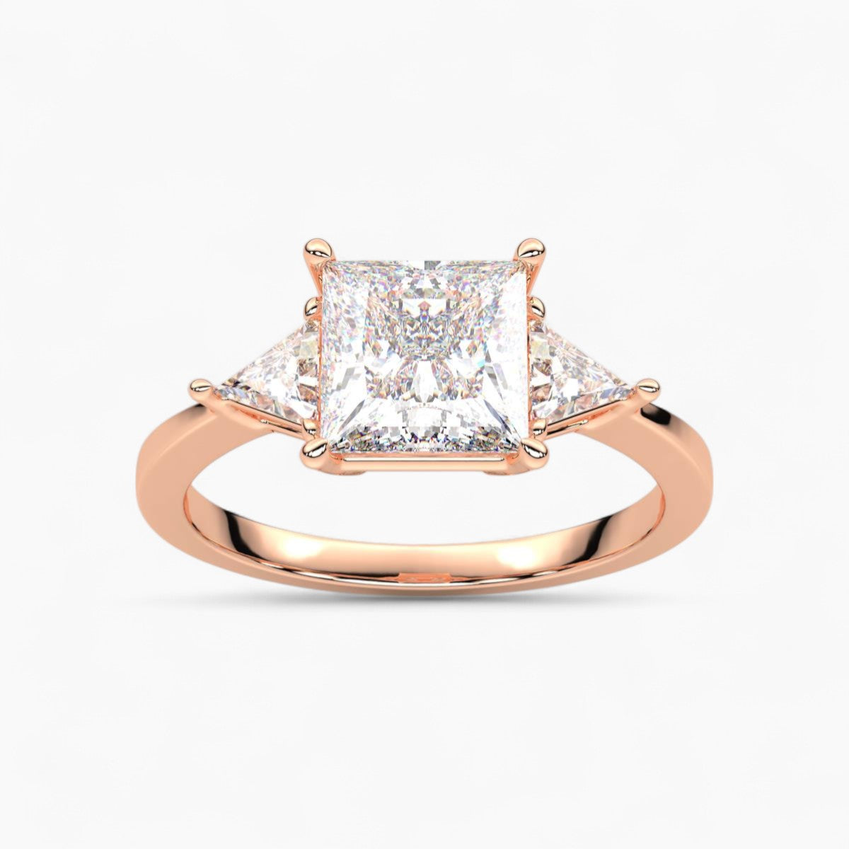 Princess Cut Three Stone with side Tringle Diamond Engagement Ring