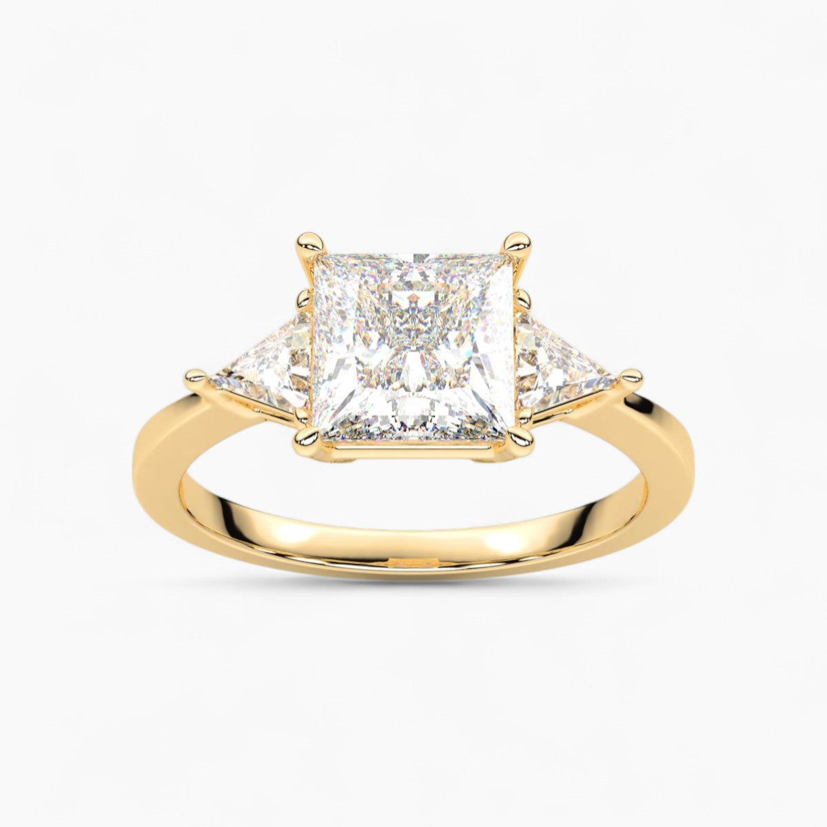 Princess Cut Three Stone with side Tringle Diamond Engagement Ring