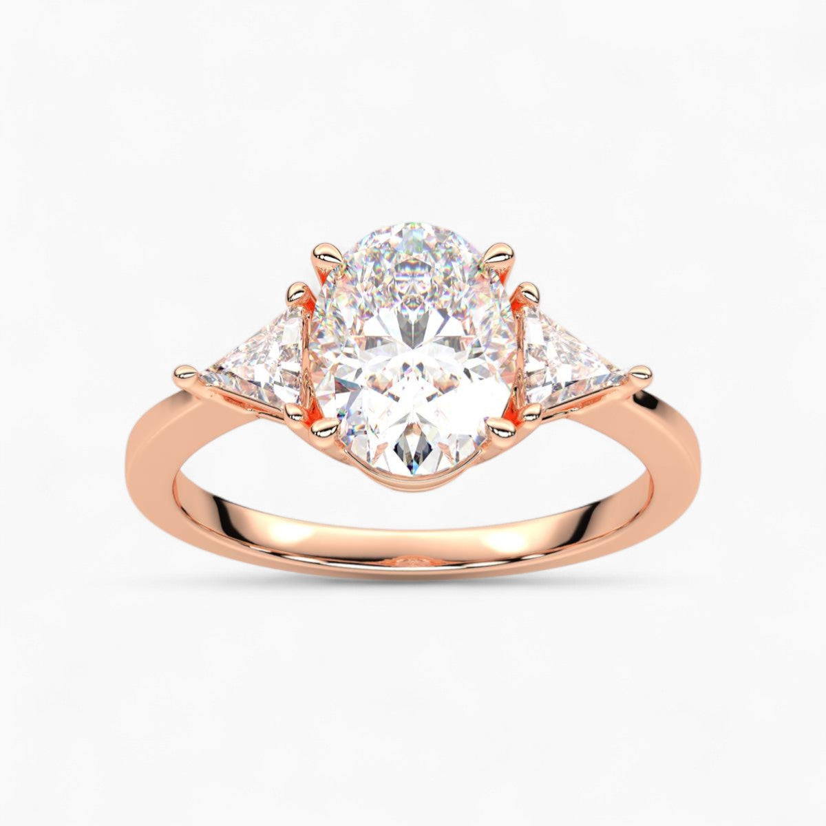 Oval Cut Three Stone with side Tringle Diamond Engagement Ring