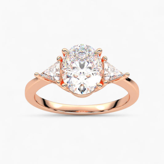 Oval Cut Three Stone with side Tringle Diamond Engagement Ring