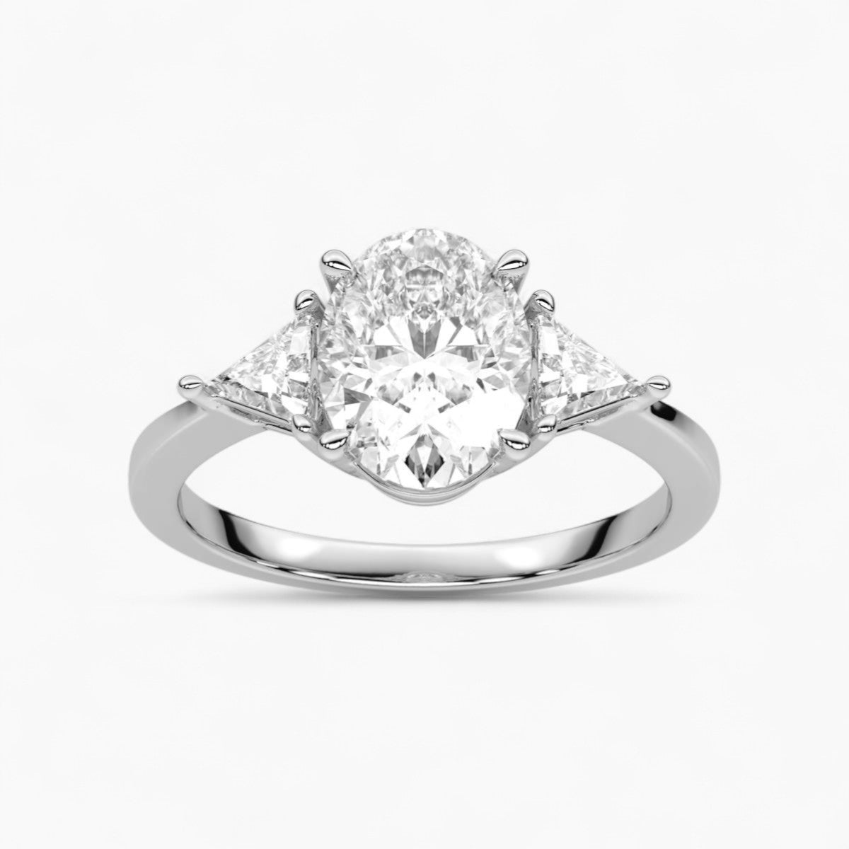 Oval Cut Three Stone with side Tringle Diamond Engagement Ring