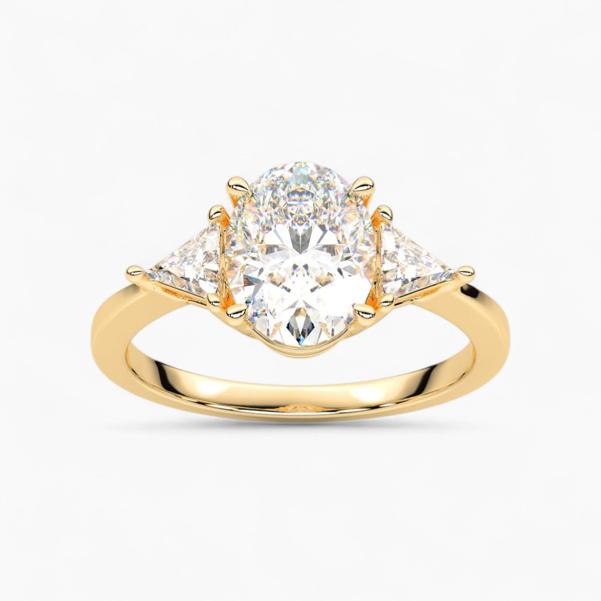 Oval Cut Three Stone with side Tringle Diamond Engagement Ring