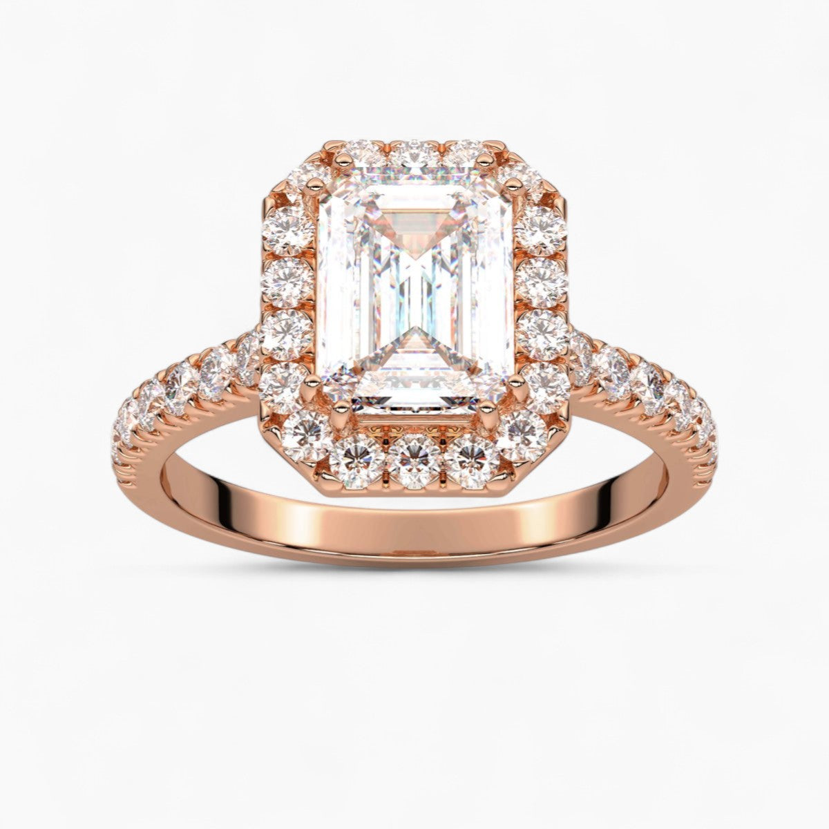 Round cut Halo setting Pave Diamond Engagement Ring