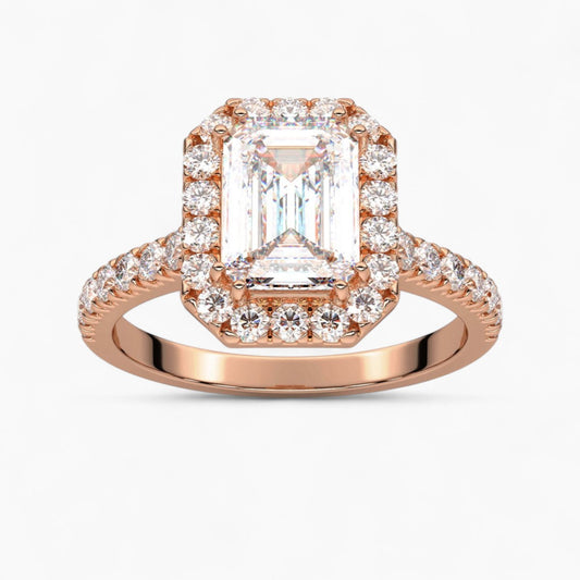 Round cut Halo setting Pave Diamond Engagement Ring