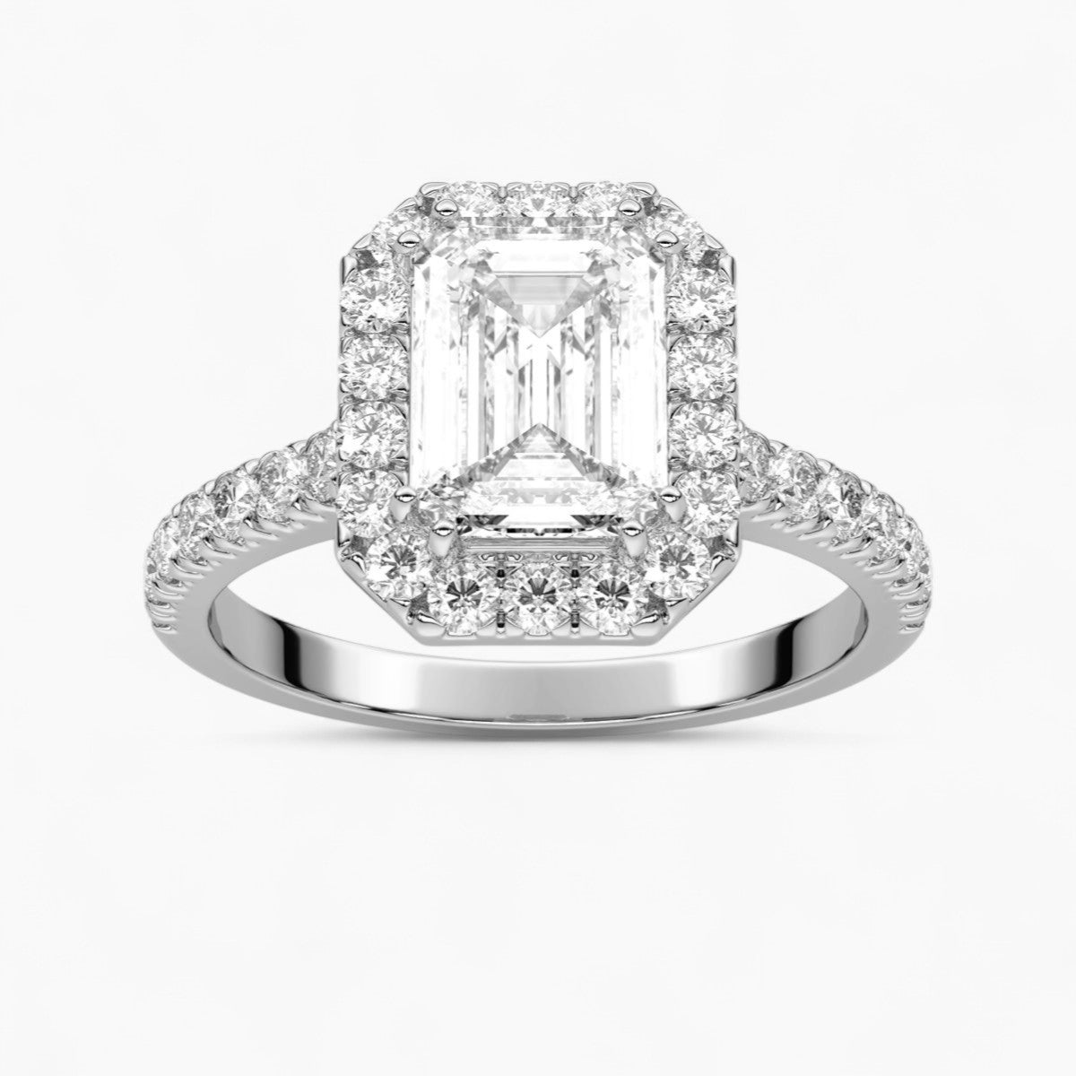 Round cut Halo setting Pave Diamond Engagement Ring