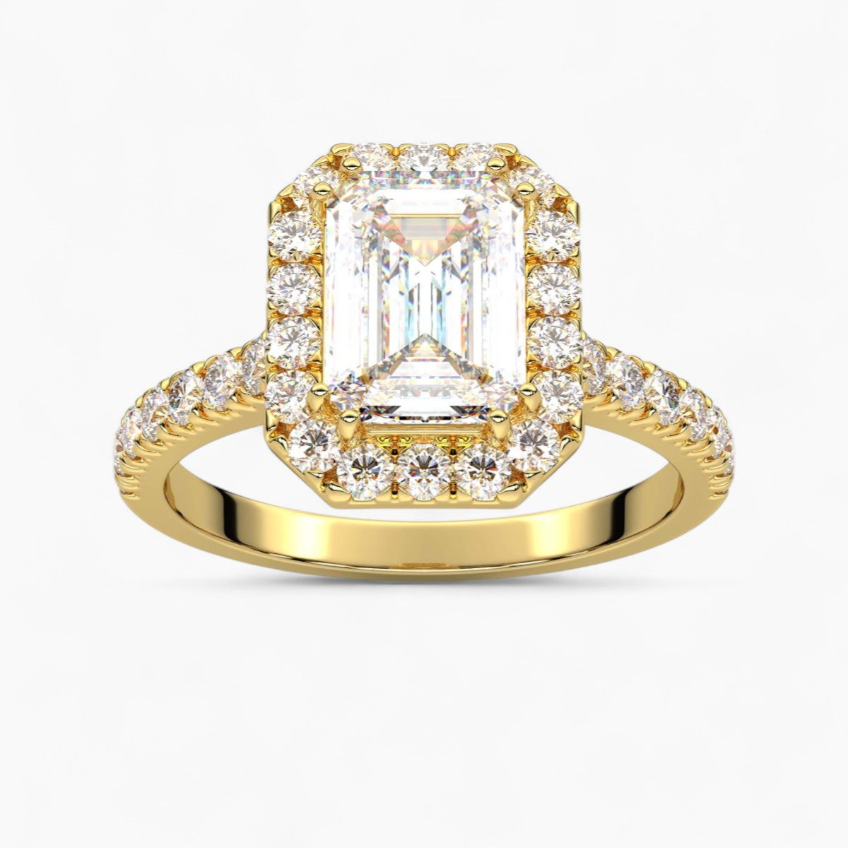 Round cut Halo setting Pave Diamond Engagement Ring