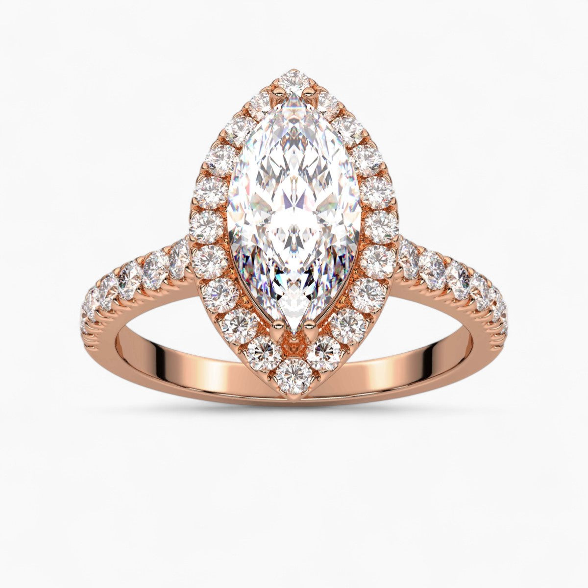 Round cut Halo setting Pave Diamond Engagement Ring