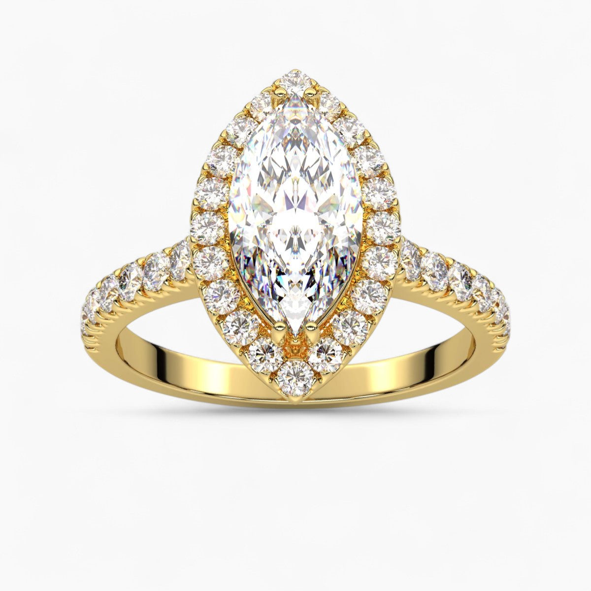 Round cut Halo setting Pave Diamond Engagement Ring