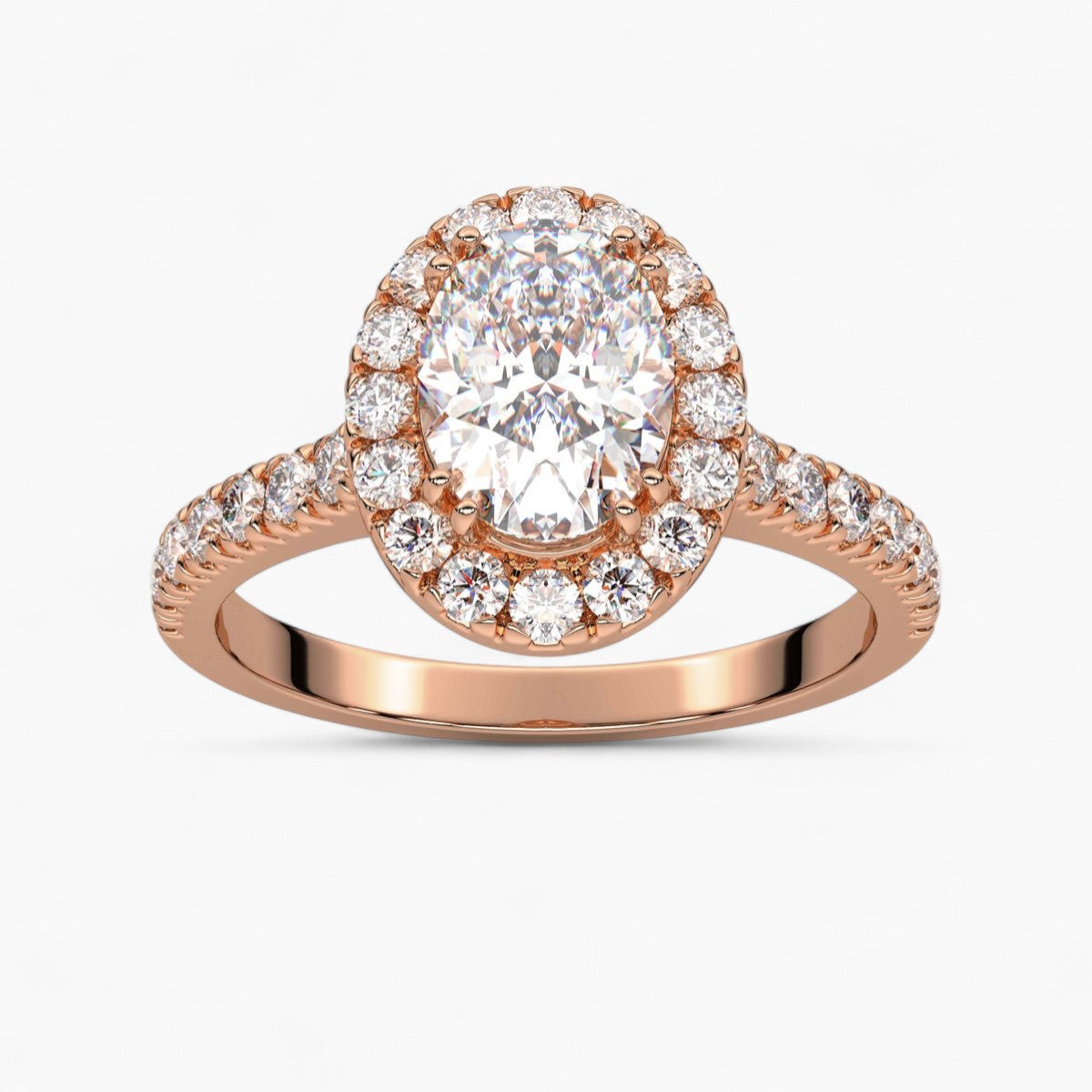 Round cut Halo setting Pave Diamond Engagement Ring