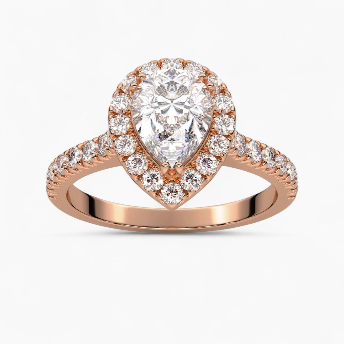 Round cut Halo setting Pave Diamond Engagement Ring