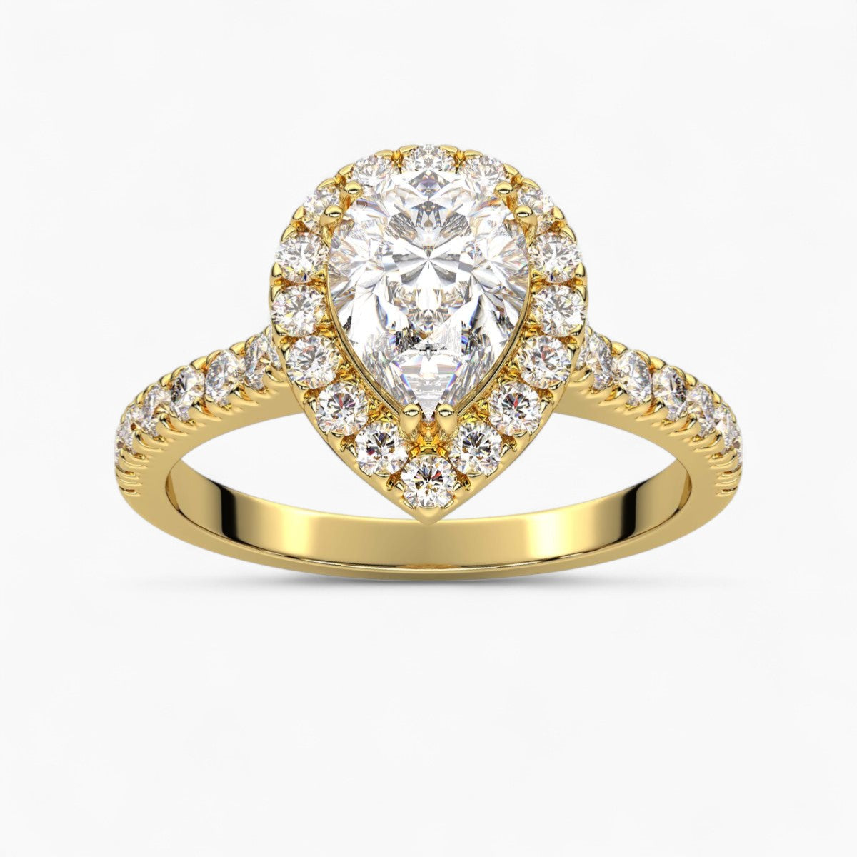 Round cut Halo setting Pave Diamond Engagement Ring
