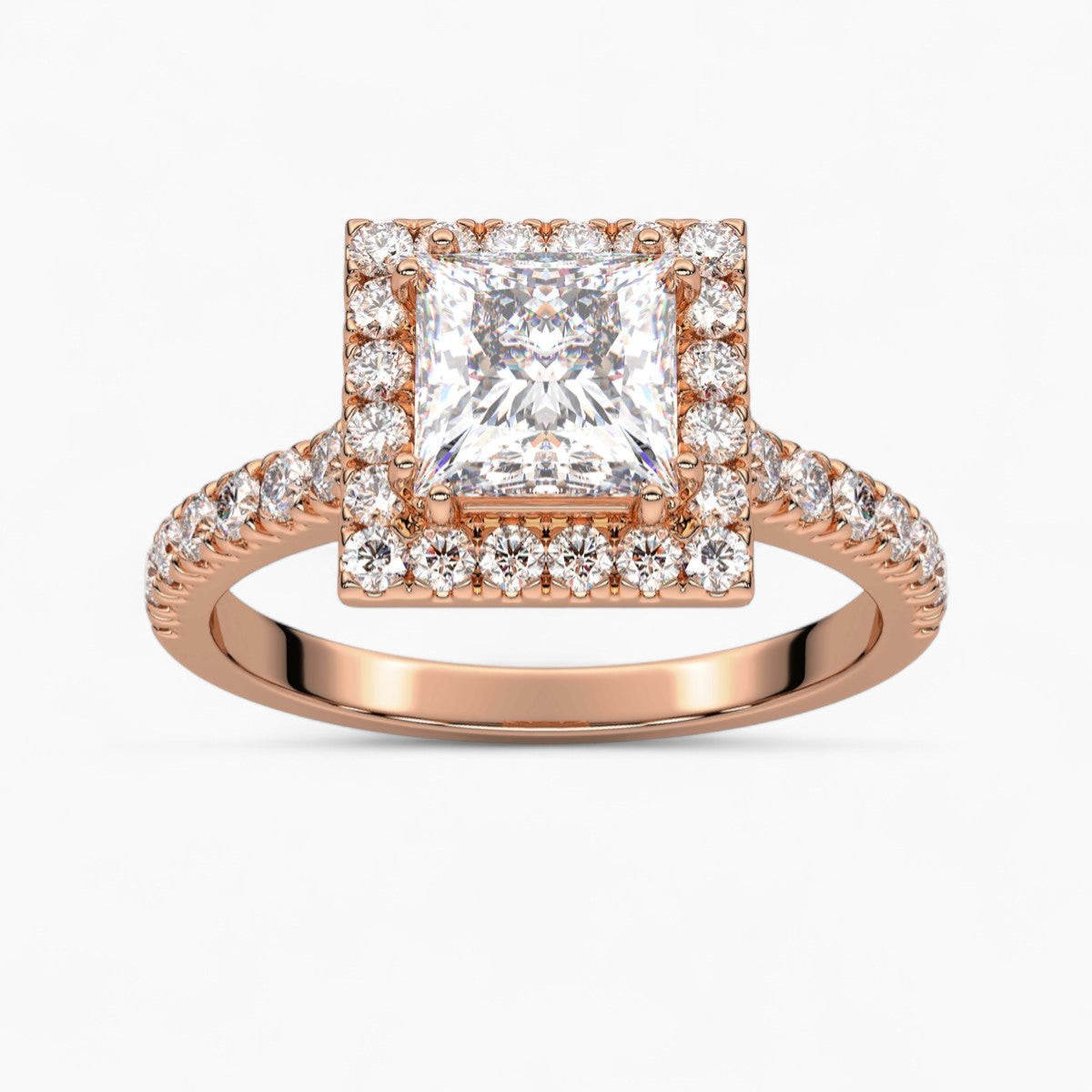 Round cut Halo setting Pave Diamond Engagement Ring