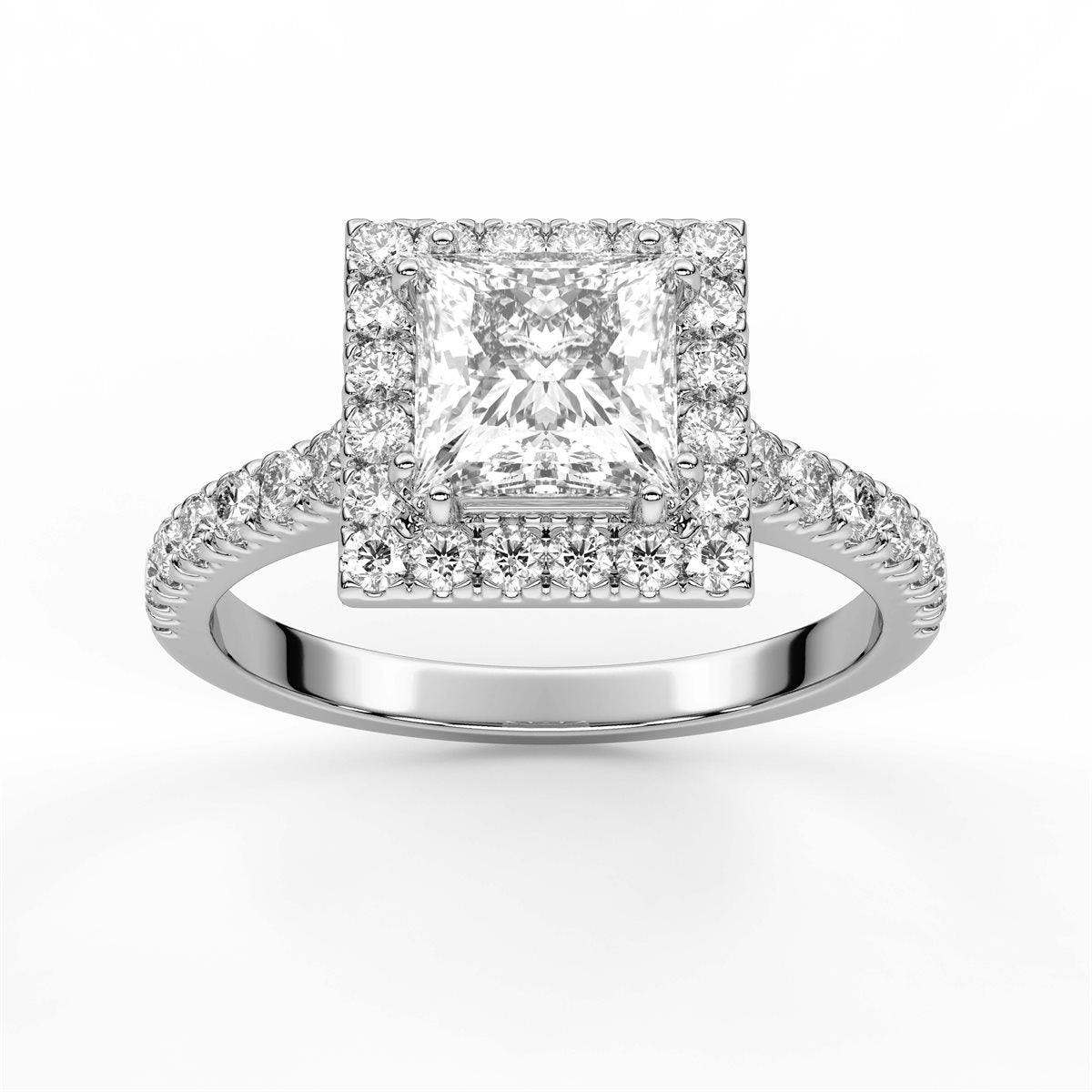 Round cut Halo setting Pave Diamond Engagement Ring
